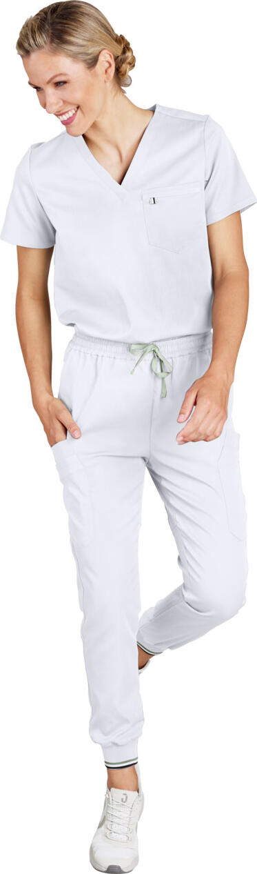 Tunică Medicală Feminină Jobeline Aversa, Guler V, Mânecă Scurtă, Lyocell Tencel și Poliester, Respirabilă și Prietenoasă cu Pielea, Lungime 60 cm