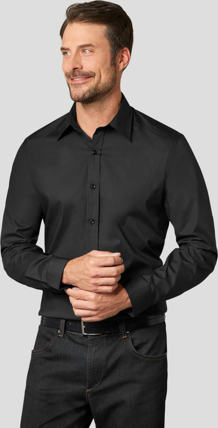 Jobeline Bruce Men's Long Sleeve Shirt, 98% Cotton 2% Elastane, Kent Collar, Classic Cuffs, Extra-Long Back, Slightly Tailored Fit, OEKO-TEX Certified