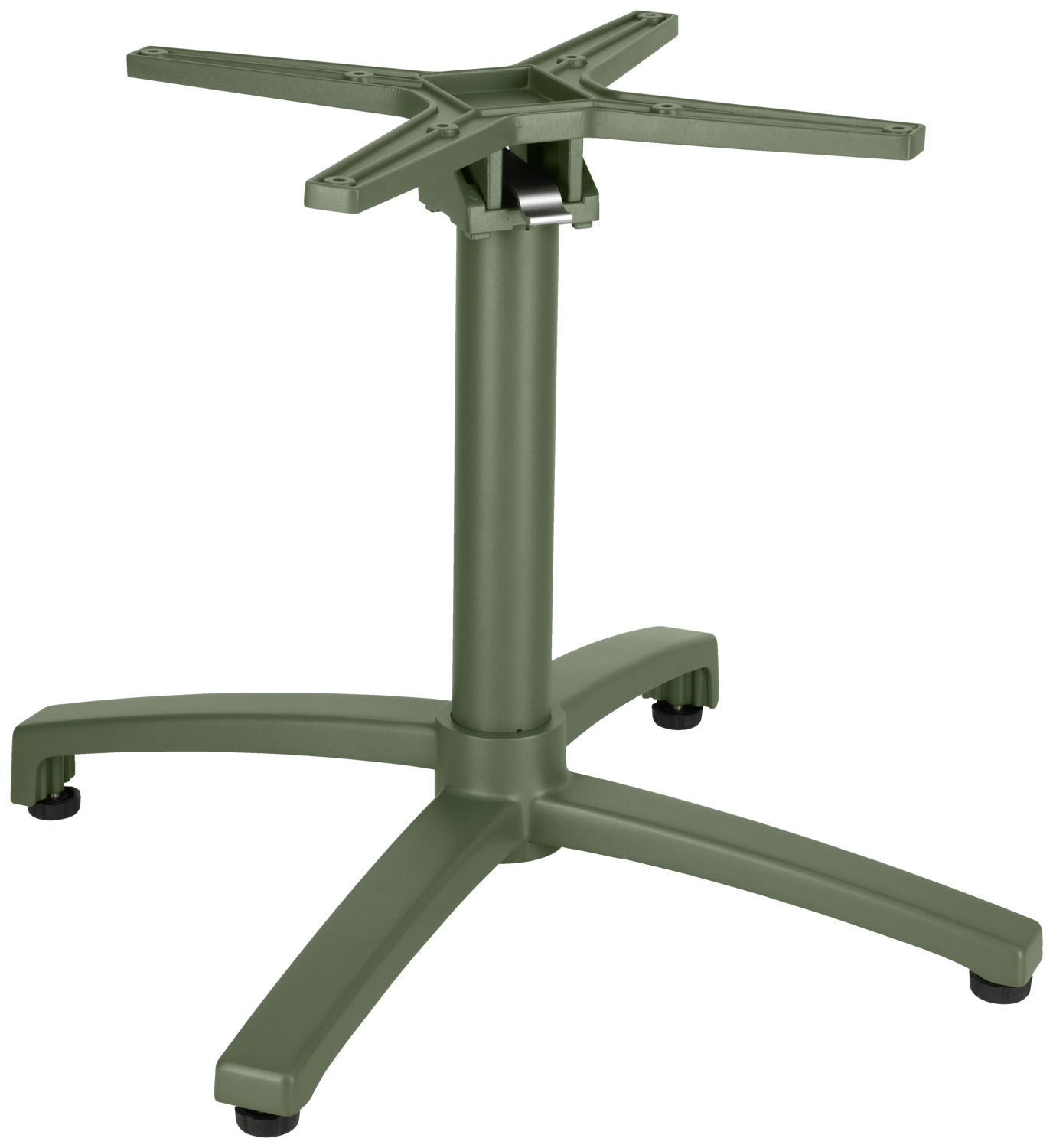 VEGA LUSINI Solutions GmbH Outdoor lounge table frame Taipa foldable Outdoor Lounge-Tischgestell Taipa klappbar Outdoor lounge table frame Taipa foldable; 66x66x50 cm (WxLxH); olive Outdoor Lounge-Tischgestell Taipa klappbar; 66x66x50 cm (BxLxH); oliv Table base made of anodized or powder-coated aluminium for mounting table tops. Specially shaped table legs and foldable table cross for space-saving storage. Side-stackable. Suitable for indoor and outdoor use. Supplied disassembled. Includes adjusting screws to compensate for minor floor unevenness. Simple assembly. Please note the table top size requirements to ensure the stability of the sturdy base. Tischsäule aus eloxiertem oder pulverbeschichtetem Aluminium zur Montage von Tischplatten. Speziell geformte Tischfüße und klappbares Tischkreuz für platzsparende Aufbewahrung. Seitenstapelbar. Für den Innen- und Außenbereich geeignet. Lieferung erfolgt zerlegt. Inklusive Stellschrauben zum Ausgleichen kleinerer Bodenunebenheiten. Einfache Montage. Bitte beachten Sie die Anforderungen bezüglich der Tischplattengröße, um die Standsicherheit des robusten Fußes zu gewährleisten.