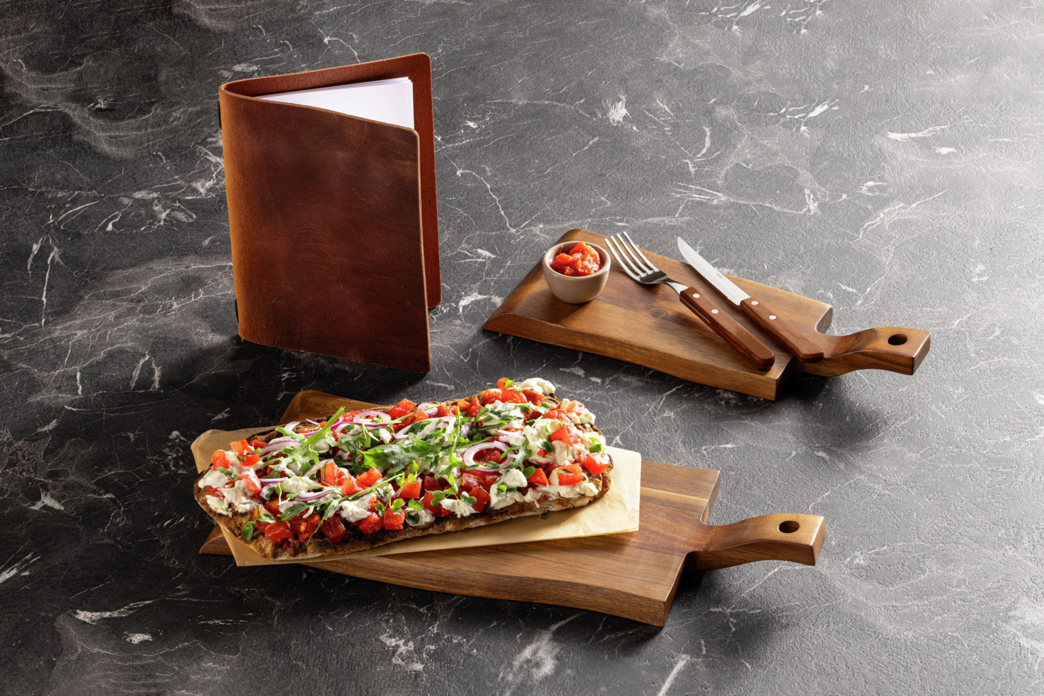VEGA Merlino Serving Board, Oiled Acacia Wood Food Board, 46 x 20 x 4.5 cm, Brown, Rectangular with Raised Handle and Hanging Hole