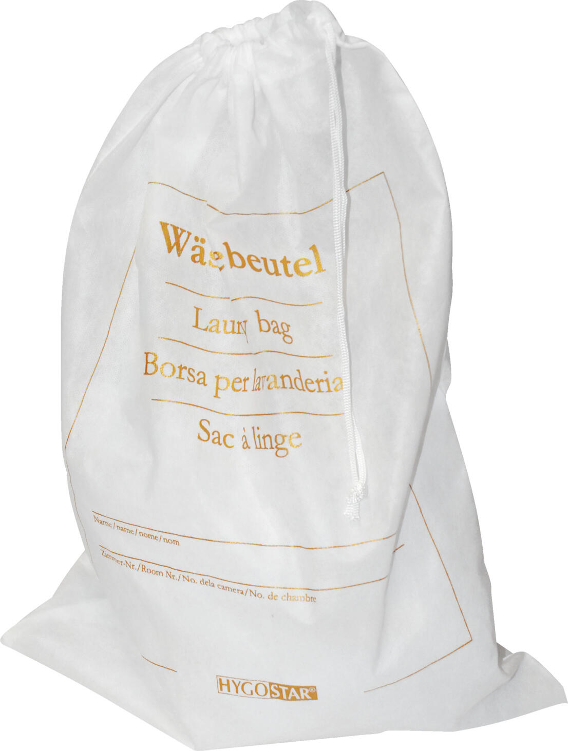 Hygostar Laundry bag Soft Wäschesack Soft Laundry bag Soft; 54x38 cm (LxW); white; 50 piece / pack Wäschesack Soft; 54x38 cm (LxB); weiß; 50 Stück / Pack Reusable laundry bag made of environmentally friendly PP fleece (polypropylene) and cotton drawstrings. Ideal for hotels, care homes and retirement homes. The high-quality, fabric-like material provides a good alternative to a fabric bag. A hygienic and practical solution for your guests. The breathable material prevents germs and odors. Very strong, tearproof and durable material. Mehrfach verwendbarer Wäschebeutel aus umweltfreundlichem PP-Vlies (Polypropylen) und Zugbändern aus Baumwolle. Ideal für Hotels, Pflege- und Altenheime. Das hochwertige Material ist stoffähnlich und damit eine gute Alternative zu einem Stoffbeutel. Eine hygienische und praktische Lösung für Ihre Gäste. Verhindert Keim- & Geruchsbildung dank atmungsaktivem Material. Besonders feste Qualität, reißfest & belastbar.
