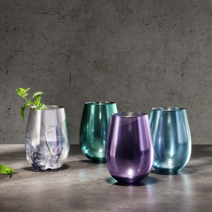 VEGA Aluna Universal Drinking Glass Set of 6 Pieces, 500 ml, Grey Metallic Effect Finish, Dishwasher Safe Glassware