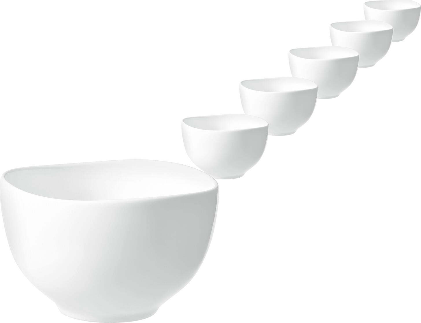 VEGA Ovalize Porcelain Small Bowls, White, 480 ml, 12 cm Diameter, Organic Shape, Dishwasher and Microwave Safe, Set of 6