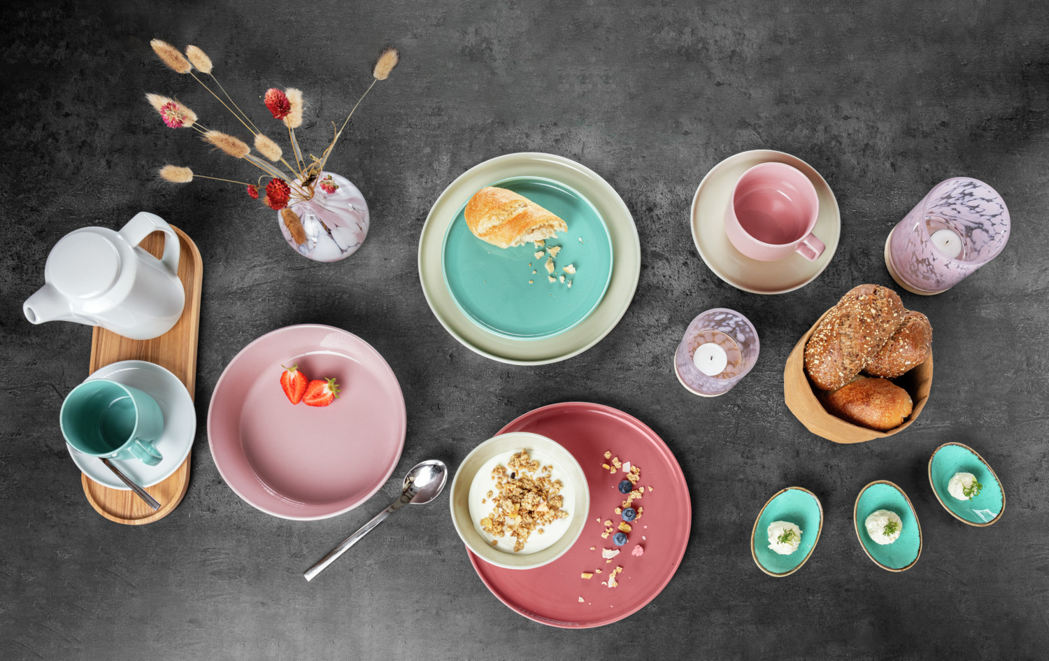 VEGA Sidina Small Oval Bowls, Colored Porcelain Ceramic Look, Turquoise, 75ml, 11x7x2.7 cm, Dishwasher and Microwave Safe, Set of 6