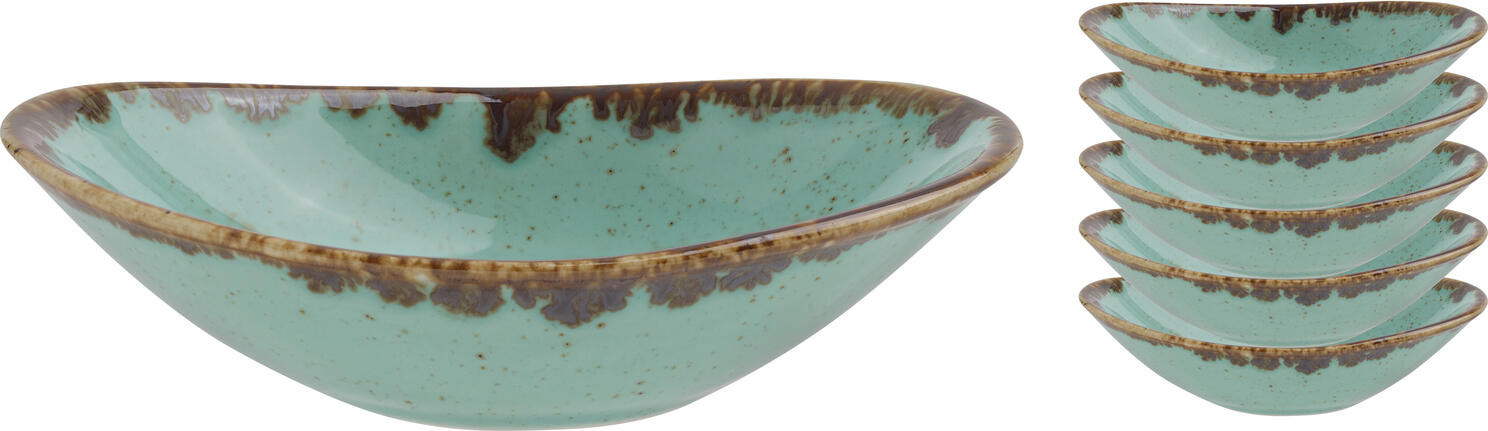 VEGA Sidina Small Oval Bowls, Colored Porcelain Ceramic Look, Turquoise, 75ml, 11x7x2.7 cm, Dishwasher and Microwave Safe, Set of 6