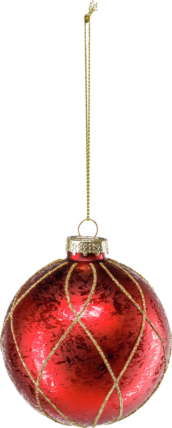 unknown LUSINI Solutions GmbH Christmas bauble Takara Weihnachtskugel Takara Christmas bauble Takara; 8 cm (Ø); red/golden; 6 piece / pack Weihnachtskugel Takara; 8 cm (Ø); rot/gold; 6 Stück / Pack Glass Christmas baubles with gold design details. Weihnachtskugeln aus Glas mit goldenen Designdetails.