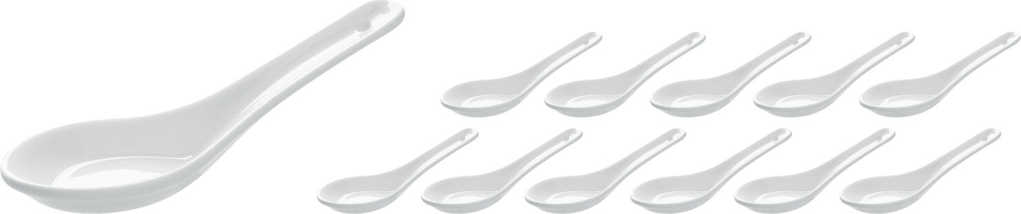 VEGA Porcelain Finger Food Spoons, 10ml Capacity, 12.5cm Length, Oval White, Dishwasher and Microwave Safe, Set of 12 Pieces