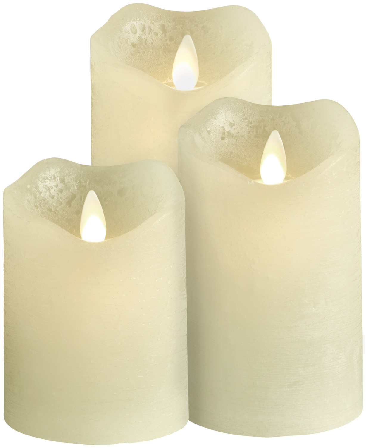 Set de 3 piese Lumanari LED din ceara naturala Vega Gardi, Albe Crem, Forma Pillar cu Fitil Intermitent si Timer, Diametru 7.6cm, Inaltimi 10cm 12cm 15cm