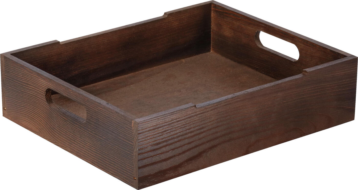 PULSIVA LUSINI Solutions GmbH Wooden box  Gautier Holzbox Gautier Wooden box  Gautier; size GN 1/2, 32.5x26.5x8 cm (LxWxH); brown Holzbox Gautier; Größe GN 1/2, 32.5x26.5x8 cm (LxBxH); braun Wooden box made of pine wood, food-safe lacquered. GN size. Can hold up to 5 kg. Can be wiped clean with a damp cloth. Not suitable for dishwasher. Holzbox aus Kiefernholz, lebensmittelecht lackiert. GN-Größe. Belastbar bis 5kg. Feucht abwischbar. Nicht spülmaschinengeeignet.