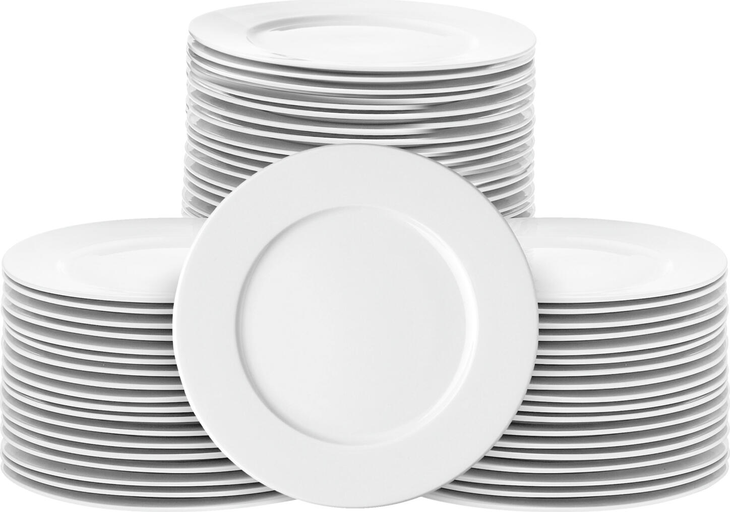 PULSIVA LUSINI Solutions GmbH Set of plates Super Pack flat, 50-piece Teller-Set Super Pack flach, 50-teilig Set of plates Super Pack flat, 50-piece; 20 cm (Ø); white; 50 piece / pack Teller-Set Super Pack flach, 50-teilig; 20 cm (Ø); weiß; 50 Stück / Pack White porcelain plates. Classic shape with smooth rim. The Super Pack consists of 50 flat plates. Dishwasher safe and microwaveable. Weiße Teller aus Porzellan. Klassische Form mit glatter Fahne. Der Super-Pack besteht aus 50 flachen Tellern. Spülmaschinenfest und mikrowellengeeignet.