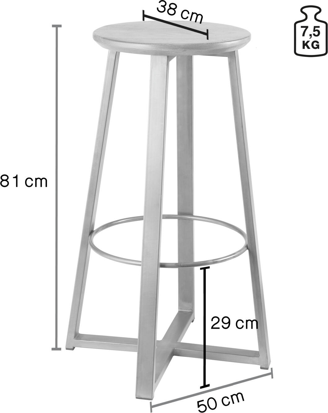 VEGA Metalio Bar Stool, Wood Seat, Powder-Coated Steel Frame, Vintage Grey, 38x38x81 cm, Fire Retardant, Assembled