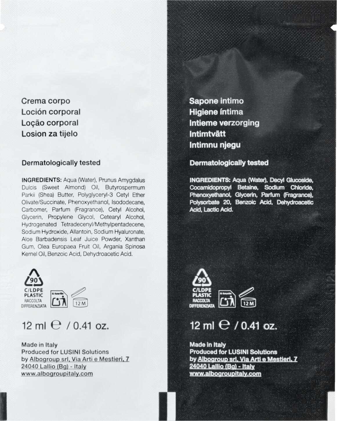Set V-Touch Contrast Lotione pentru Corp și Cleanser Intim, Pliculete de 12ml, Testat Dermatologic, Fabricat in Italia, Set de 800 piese