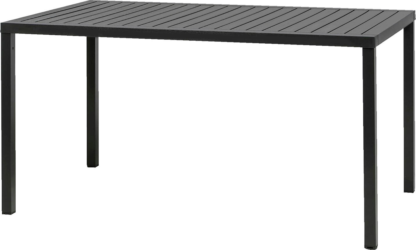 Nardi Table Cube rectangular Tisch Cube rechteckig Table Cube rectangular; 140x80x75.5 cm (LxWxH); anthracite; rectangular Tisch Cube rechteckig; 140x80x75.5 cm (LxBxH); anthrazit; rechteckig Plastic table suitable for commercial use with a rectangular table top made of DurelTop. This is a newly developed system for producing table tops with maximum functionality, durability and elegance. The special aluminum frame makes the table extremely stable and robust. The legs are made of painted aluminum and have a square cross section. Height-adjustable feet. Recyclable plastic. Für die gewerbliche Nutzung geeigneter Kunststofftisch mit rechteckiger Tischplatte aus DurelTop. Das ist ein neu entwickeltes System für die Produktion von Tischplatten, um ein Höchstmaß an Funktionalität, Widerstandsfähigkeit und Eleganz zu erreichen. Das spezielle Gestell aus Aluminium macht den Tisch besonders stabil und robust. Beine aus lackiertem Aluminium mit quadratischem Querschnitt. Höhenverstellbare Füße. Recyclebarer Kunststoff.