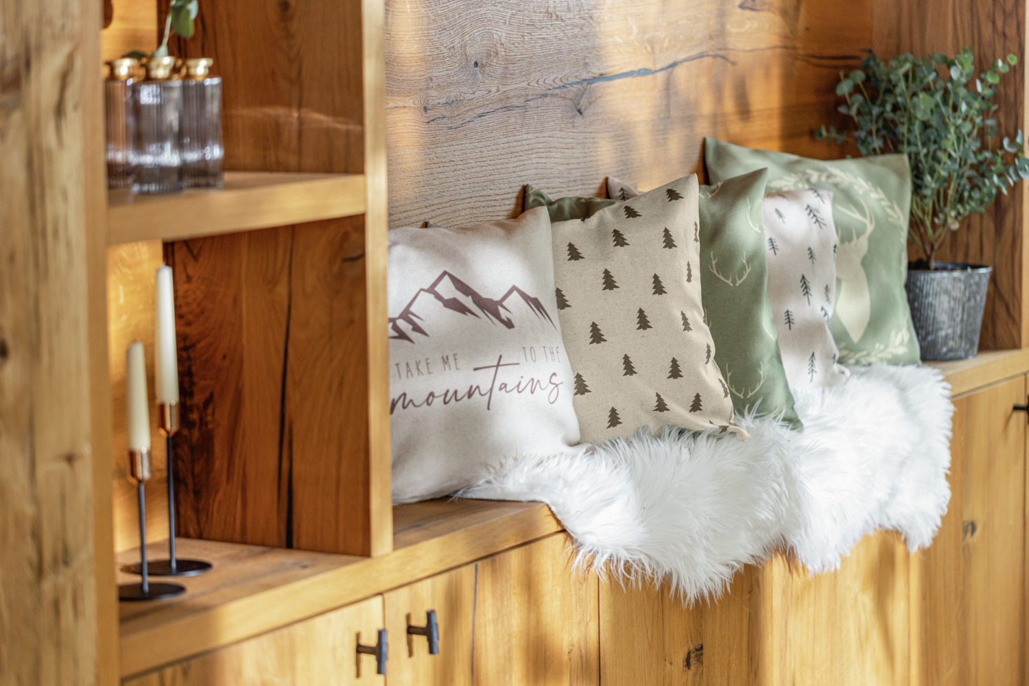 ERWIN M. LUSINI Tannheim Cushion Cover, 50 x 50 cm, Cotton and Linen Blend, Fir Tree Pattern Double-Sided Print, Zip Closure, Grey