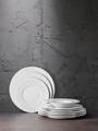 VEGA Bilbero Deep Plates Set of 6, White Porcelain, 23 cm Diameter, 260 ml Capacity, Diamond Relief Rim, Dishwasher and Microwave Safe