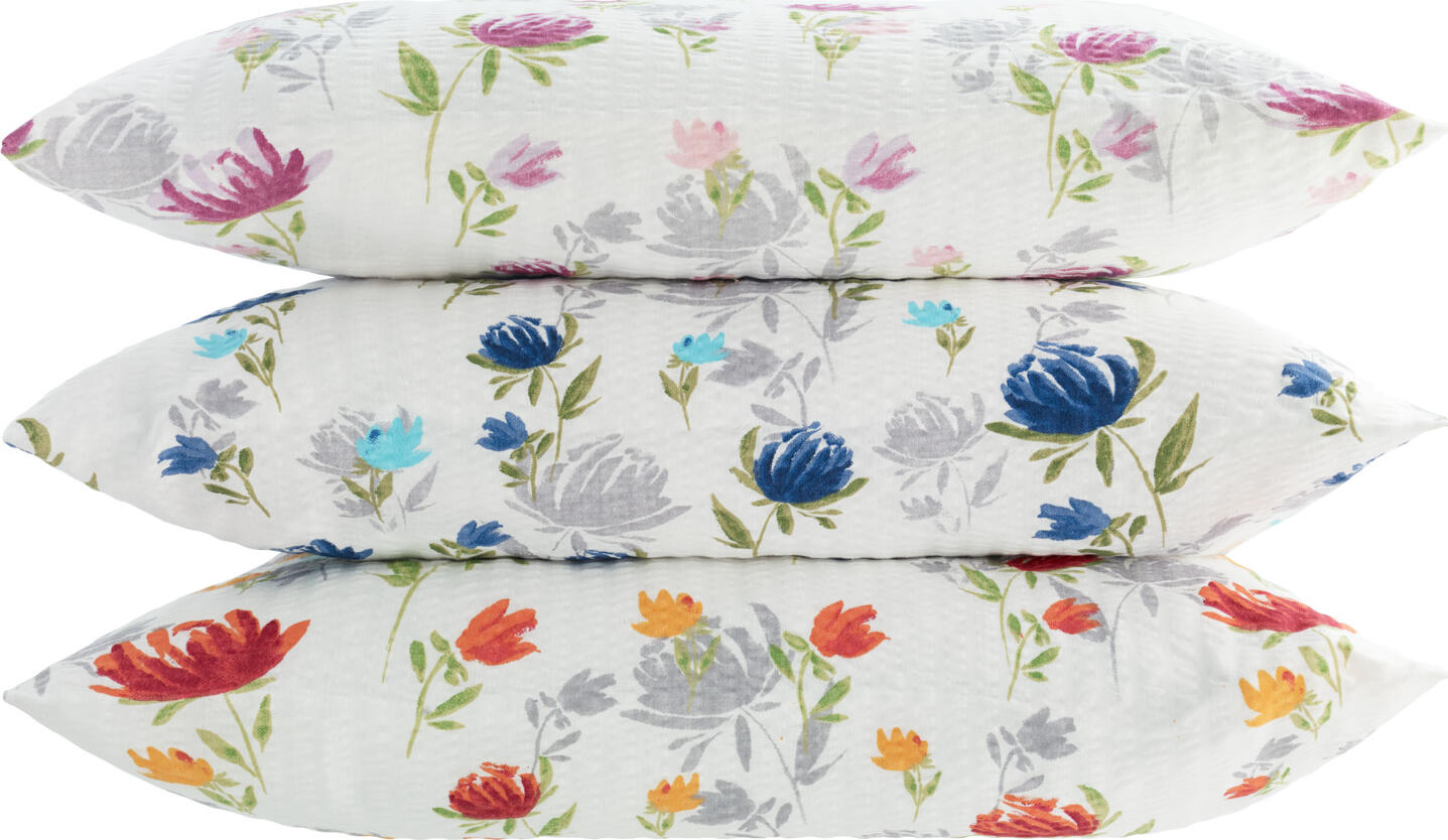 Erwin M. Lusini Catania Pillow Cover, 100% Cotton Seersucker, Floral Print, Blue, 65 x 100 cm, Boil-proof 95°C, OEKO-TEX Standard 100