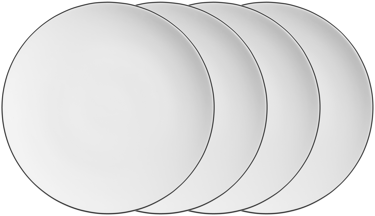 Set de 4 farfurii plate VEGA Bellino, 31 cm Rotunde din Porțelan, Albe cu Margine Neagră Pictată Manual, Sigure pentru Mașina de Spălat Vase și Cuptorul cu Microunde