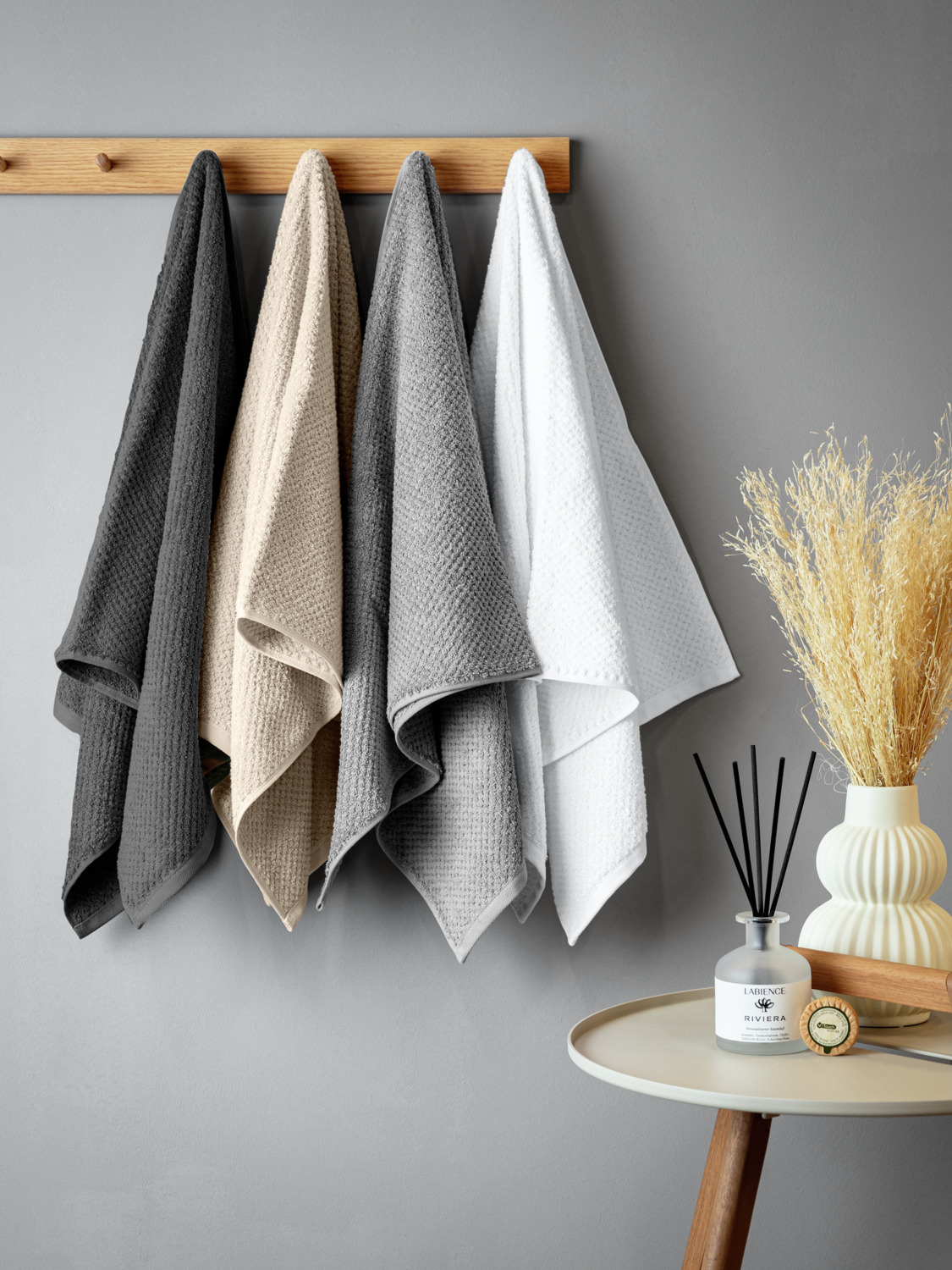 ERWIN M. LUSINI Tavira Hand Towel, 100% Cotton Waffle Texture, Super-Absorbent Fast-Drying Terry, 50 x 100 cm, Anthracite, OEKO-TEX Standard 100