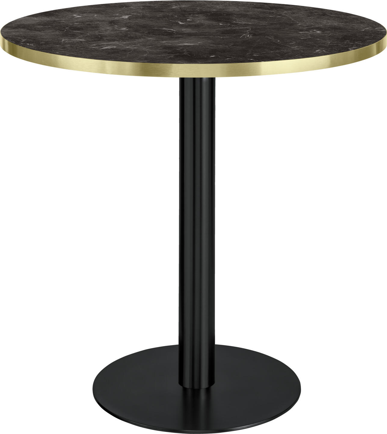 VEGA LUSINI Solutions GmbH Dining table Marvani steel table frame Esstisch Marvani Tischgestell Stahl Dining table Marvani steel table frame; 75x80 cm (HxØ); Table top golden/black/marbled, base black; round Esstisch Marvani Tischgestell Stahl; 75x80 cm (HxØ); Platte gold/schwarz/marmoriert, Gestell schwarz; rund Dining table with black powder coated table base and marble look table top with gold brushed aluminum edges ( 2mm). Supplied disassembled, including mounting hardware at the table base. Only suitable for indoor use. Esstisch mit schwarz pulverbeschichteter Tischsäule und Tischplatte in Marmoroptik mit gold gebürsteten Aluminiumkanten ( 2mm). Wird zerlegt geliefert, inklusive Befestigungsmaterial bei der Tischsäule. Nur für den Innenbereich geeignet.