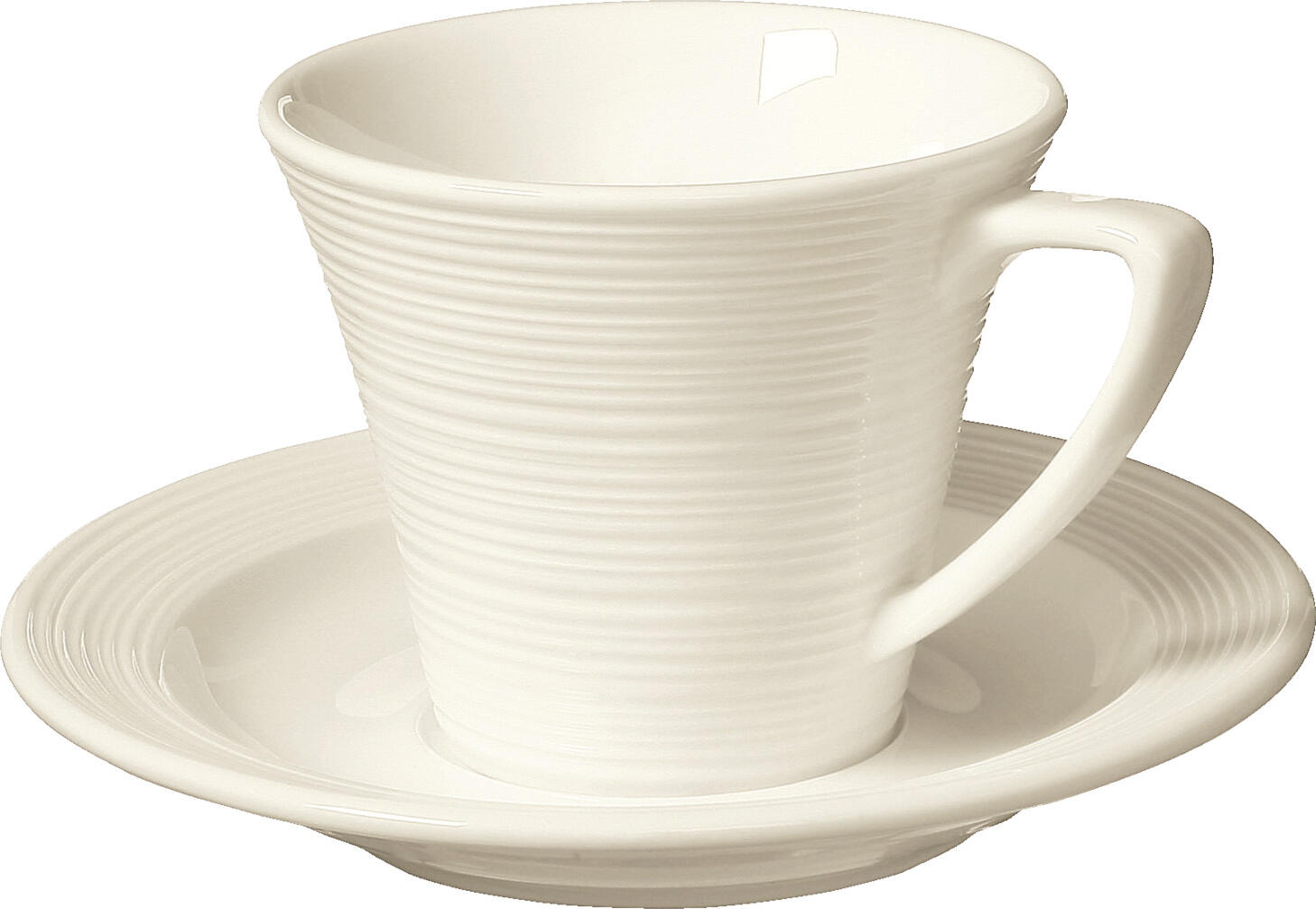 VEGA Skyline Espresso Saucers, Bone China, 12 cm, Cream White, Round with Relief Concentric Rings, Dishwasher and Microwave Safe, Set of 6