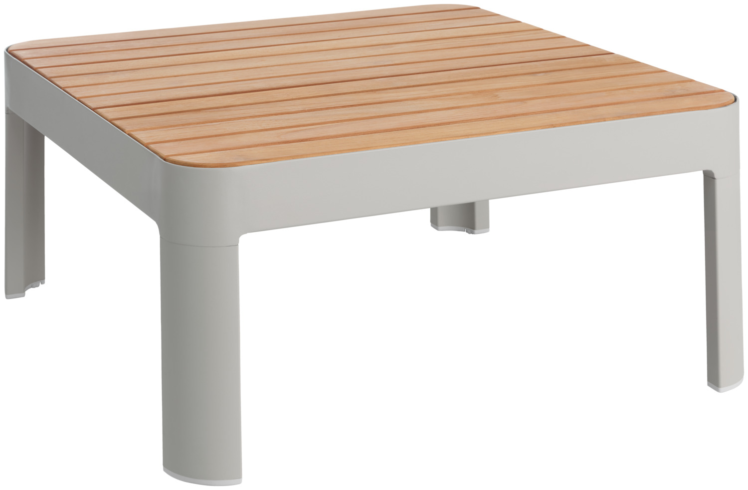 VEGA LUSINI Solutions GmbH Outdoor side table Amalfia Outdoor Beistelltisch Amalfia Outdoor side table Amalfia; 72x72x33 cm (LxWxH); Table top natural, base light-grey; square Outdoor Beistelltisch Amalfia; 72x72x33 cm (LxBxH); Platte natur, Gestell hellgrau; quadratisch Side table with a table top made of untreated FSC® certified teak and a powder-coated aluminum frame. Thus very light. Perfectly suited for the lounge element Amalfia. Suitable for outdoor use. Delivery is disassembled, including mounting hardware. Beistelltisch mit einer Tischplatte aus unbehandeltem Teakholz und einem pulverbeschichteten Aluminiumgestell. Dadurch sehr leicht. Perfekt geeignet für das Loungeelement Amalfia. Für den Außenbereich geeignet. Lieferung erfolgt zerlegt, inklusive Befestigungsmaterial.