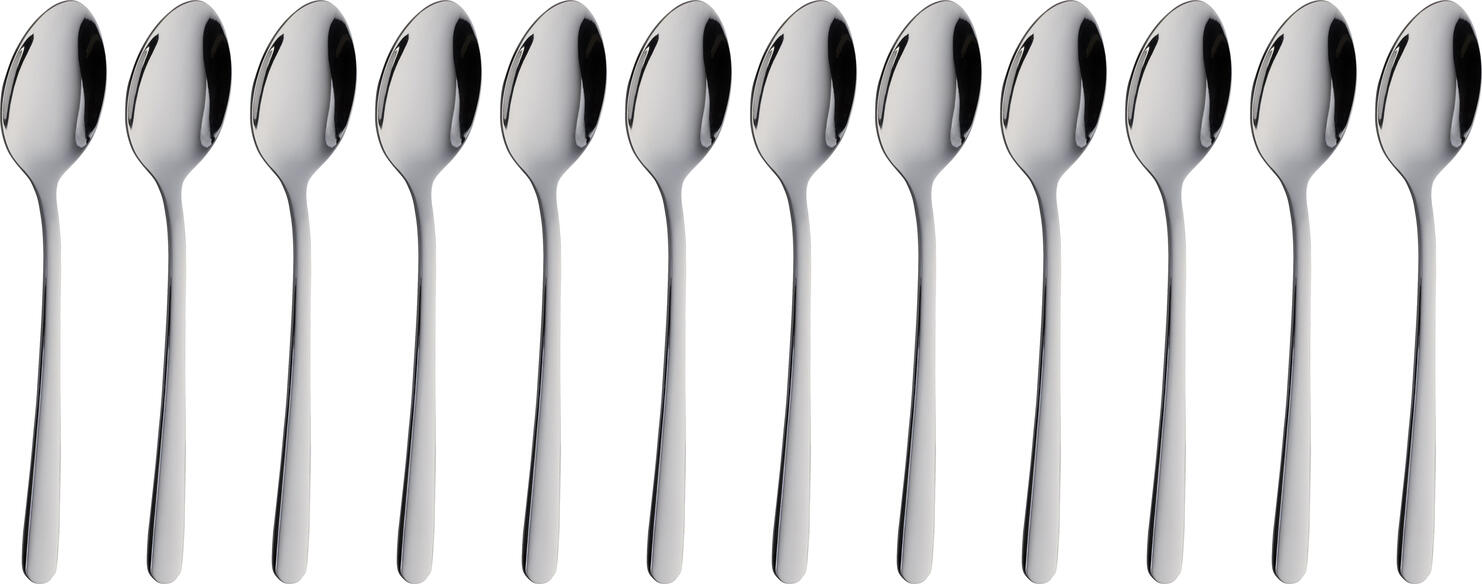 Pulsiva Nizza Coffee and Tea Spoons Set of 12, 18/0 Chrome-Stainless Steel, Mirror Polished, Rustproof, Dishwasher Safe, 15 cm