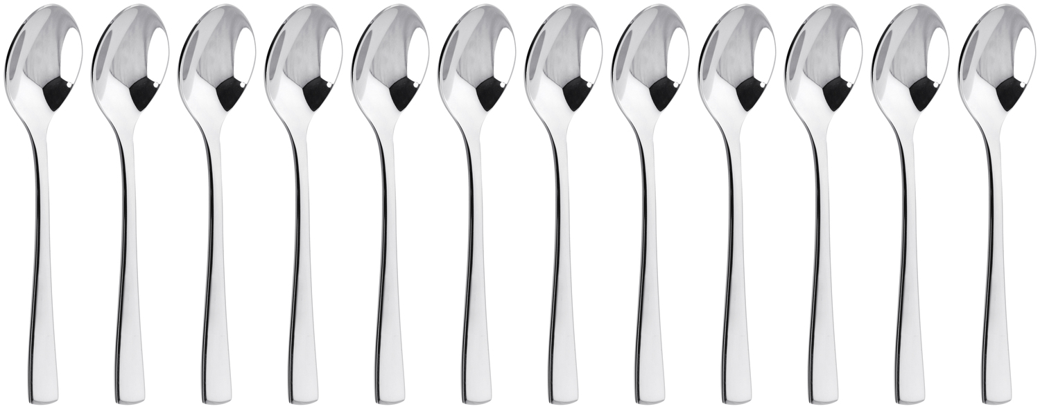 PULSIVA LUSINI Solutions GmbH Mocha/espresso spoon Linz Mokka-/Espressolöffel Linz Mocha/espresso spoon Linz; 11.5 cm (L); silver, handle silver; 12 piece / pack Mokka-/Espressolöffel Linz; 11.5 cm (L); silber, Griff silber; 12 Stück / Pack Chrome-nickel stainless steel 18/10, rustproof. Mocha/espresso spoon with linear design. Mirror finish. Material thickness 2.5 mm (measured at the thickest point of the table fork), suitable for use in the catering industry. Dishwasher safe. Chrom-Nickel-Edelstahl 18/10, rostfrei. Mokka-/Espressolöffel mit geradliniger Form. Hochglanzpoliert. Gastronomiegerechte Materialstärke 2,5 mm (gemessen an der stärksten Stelle der Menügabel). Spülmaschinenfest.