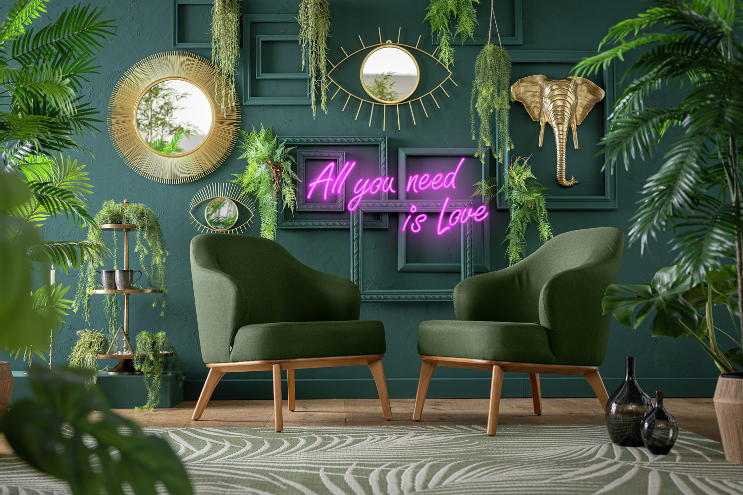 VEGA Gustav Lounge Armchair, Green Polyester Fabric, Beech Wood Frame, 70x78x79 cm, Fire-Retardant Cover, Designed by LUSINI