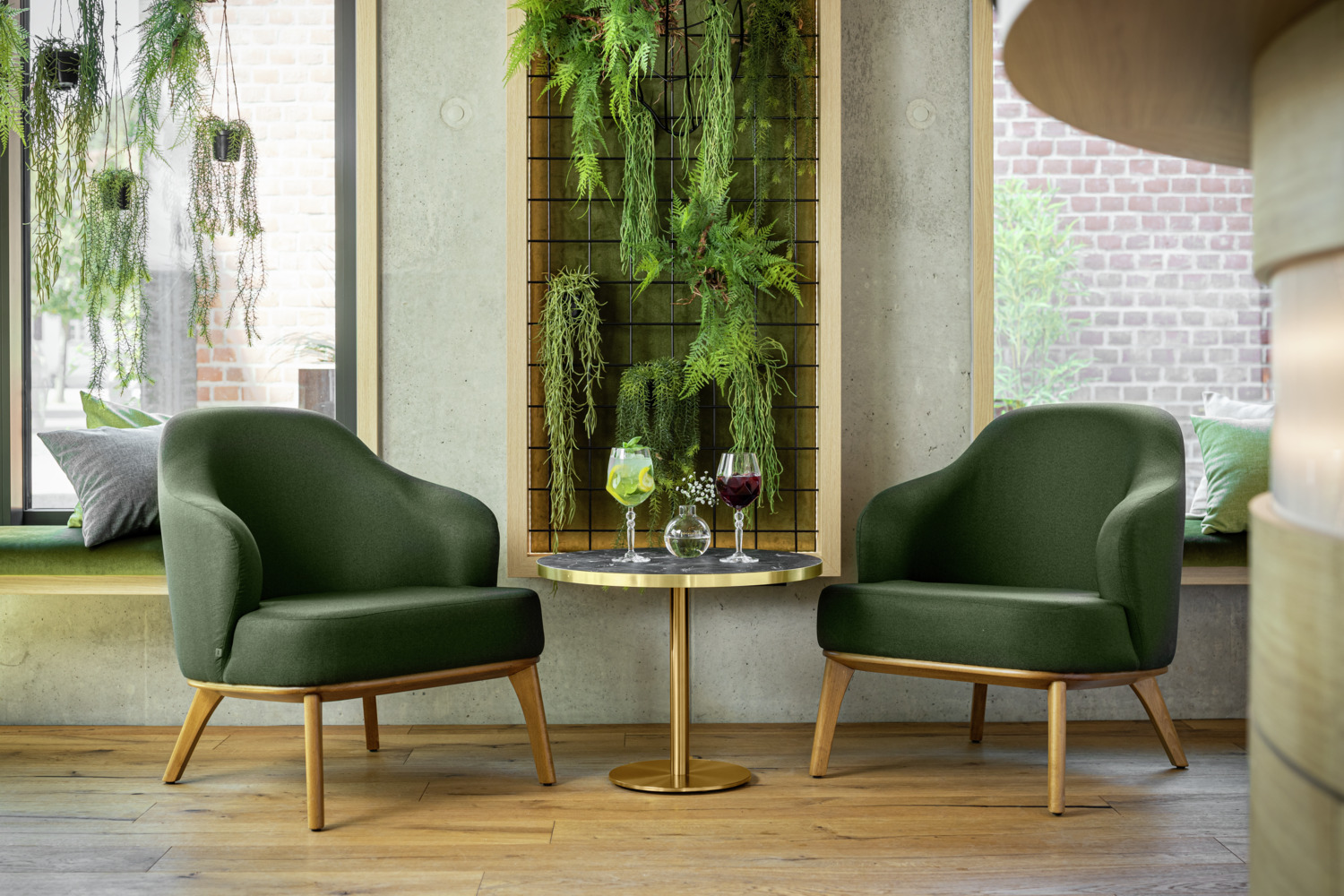 VEGA Gustav Lounge Armchair, Green Polyester Fabric, Beech Wood Frame, 70x78x79 cm, Fire-Retardant Cover, Designed by LUSINI