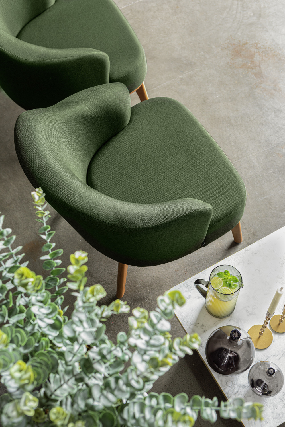 VEGA Gustav Lounge Armchair, Green Polyester Fabric, Beech Wood Frame, 70x78x79 cm, Fire-Retardant Cover, Designed by LUSINI
