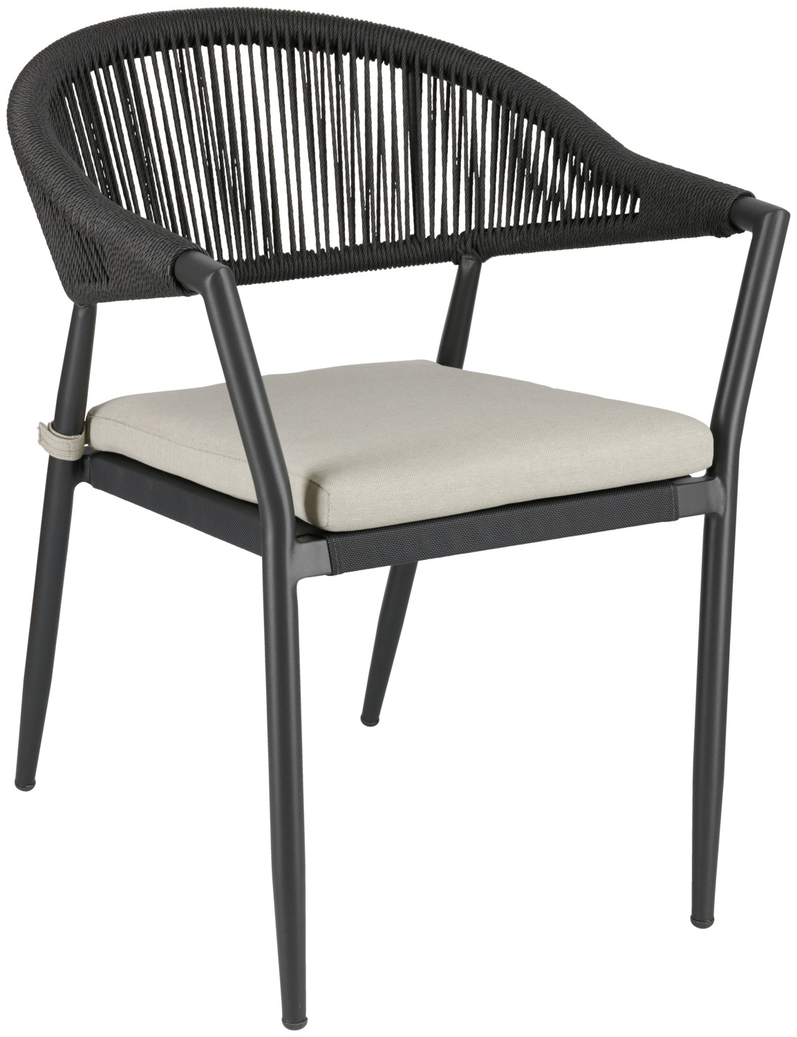 PULSIVA LUSINI Solutions GmbH Outdoor chair Calero including seat cushion Outdoor-Stuhl Calero inklusive Sitzkissen Outdoor chair Calero including seat cushion; 57x63x78.5 cm (WxDxH); seat black, base anthracite; 2 piece / pack Outdoor-Stuhl Calero inklusive Sitzkissen; 57x63x78.5 cm (BxTxH); Sitz schwarz, Gestell anthrazit; 2 Stück / Pack This stackable Calero chair is designed for outdoor use, especially for professional use in the catering or hotel industry. The combination of weatherproof steel, durable textilene and stackable design makes it ideal for intensive use on terraces, in beer gardens or outdoor areas of restaurants. The frame is made of electrolytically coated and powder-coated steel. This combination provides reliable protection against corrosion and makes the chair permanently weather-resistant. The tube diameter of 25 mm with a wall thickness of 1.0 mm ensures a stable construction with a high load capacity of up to 130 kg - an important aspect in day-to-day catering operations. Successful testing in accordance with EN 1728 (stability) and EN 1022 (stability) confirms the high reliability of the chair. It therefore fulfils important requirements for professional use in the catering industry. The seat is covered with a breathable Textilene fabric (100% polyester), which is quick-drying and easy to clean. The backrest is made of hard-wearing plastic mesh (wicker, Ø 4.0 mm), which retains its shape even with frequent use. A separate seat cushion made of Olefin fabric is included and increases seating comfort for longer periods of use. The chair can be stacked up to 4 high for space-saving storage. Plastic glides on the feet protect sensitive floor coverings and make it easier to move the chair quietly on different surfaces. Thanks to its UV resistance and easy cleaning, this patio chair is a durable and cost-effective solution, even with high visitor frequency. Suitable for seasonal outdoor catering as well as for year-round use in covered areas. Advantages & features: * stackable catering chair for outdoor areas * Weatherproof, UV-resistant and rust-proof - suitable for terraces, beer gardens * tested in accordance with EN 1728 (stability) and EN 1022 (stability) * high load capacity (up to 130 kg) thanks to sturdy steel frame * Easy to clean: quick-drying materials, easy to clean * Plastic glides protect floors and make handling easier * Includes 3 cm high seat cushion for additional comfort Dieser stapelbare Stuhl Calero ist für den Außenbereich speziell für den professionellen Einsatz in Gastronomie oder Hotellerie konzipiert. Durch die Kombination aus wetterfestem Stahl, langlebigem Textilene und stapelbarem Design ist er ideal für intensive Nutzung auf Terrassen, in Biergärten oder Außenbereichen von Restaurants geeignet. Das Gestell besteht aus elektrolytisch beschichtetem und pulverbeschichtetem Stahl. Diese Kombination schützt zuverlässig vor Korrosion und macht den Stuhl dauerhaft witterungsbeständig. Der Rohrdurchmesser von 25 mm bei 1,0 mm Wandstärke sorgt für eine stabile Konstruktion mit hoher Belastbarkeit bis 130 kg – ein wichtiger Aspekt im täglichen Gastro-Betrieb. Die erfolgreiche Prüfung nach EN 1728 (Stabilität) und EN 1022 (Standsicherheit) bestätigen die hohe Zuverlässigkeit des Stuhls. Damit erfüllt er wichtige Anforderungen für den professionellen Einsatz in der Gastronomie. Die Sitzfläche ist mit einem atmungsaktiven Textilene-Gewebe (100% Polyester) bespannt, das schnelltrocknend und pflegeleicht ist. Die Rückenlehne besteht aus widerstandsfähigem Kunststoffgeflecht (Wicker, Ø 4,0 mm), das auch bei häufiger Nutzung formstabil bleibt. Ein separates Sitzkissen aus Olefin-Gewebe ist im Lieferumfang enthalten und erhöht den Sitzkomfort bei längerer Verweildauer. Der Stuhl ist stapelbar bis zu 4 Stühlen  und ermöglicht dadurch eine platzsparende Lagerung. Kunststoffgleiter an den Füßen schützen empfindliche Bodenbeläge und erleichtern das geräuscharme Verschieben auf verschiedenen Untergründen. Durch die UV-Beständigkeit und die einfache Reinigung ist dieser Terrassenstuhl auch bei hoher Besucherfrequenz eine beständige und preiswerte Lösung. Geignet sich sowohl für die saisonale Außengastronomie als auch für den ganzjährigen Einsatz unter überdachten Bereichen. Vorteile & Eigenschaften: * stapelbarer Gastro-Stuhl für Außenbereiche * wetterfest, UV-beständig und rostgeschützt – geeignet für Terrasse, Biergarten * geprüft nach EN 1728 (Stabilität) und EN 1022 (Standsicherheit) * hohe Belastbarkeit (bis 130 kg) dank stabilem Stahlgestell * pflegeleicht: schnelltrocknende Materialien, einfache Reinigung * Kunststoffgleiter schützen Böden und erleichtern das Handling * inklusive 3 cm hohen  Sitzkissen für zusätzlichen Komfort