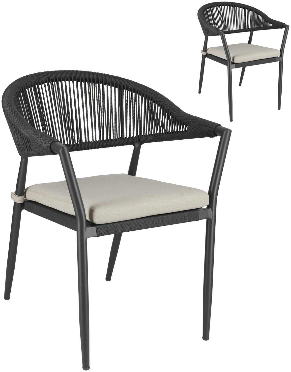 Pulsiva Calero Outdoor Chair Set of 2, Powder-Coated Steel Frame, Textilene Seat and Plastic Mesh Backrest, UV Resistant, Anthracite/Black