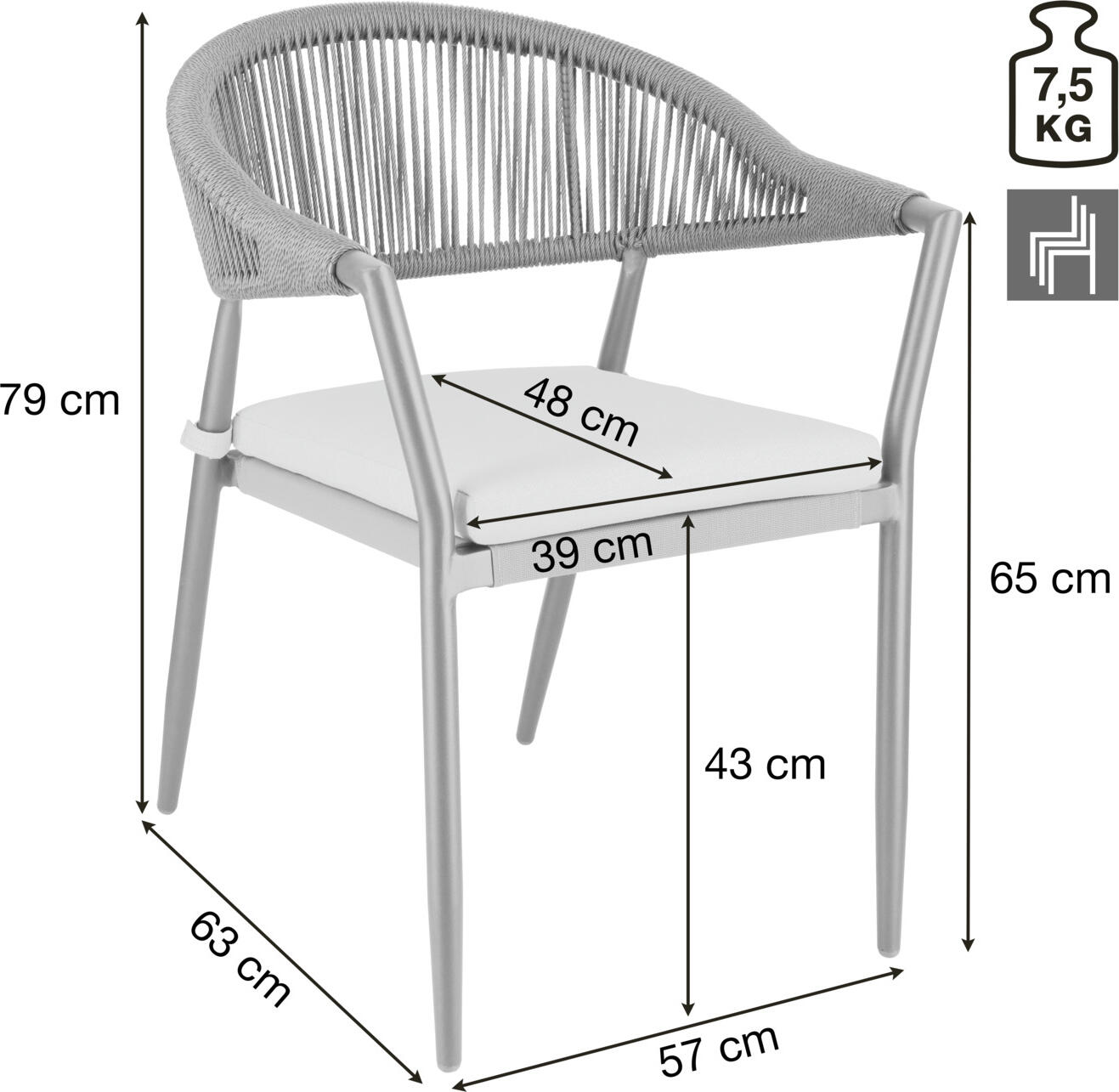 Pulsiva Calero Outdoor Chair Set of 2, Powder-Coated Steel Frame, Textilene Seat and Plastic Mesh Backrest, UV Resistant, Anthracite/Black