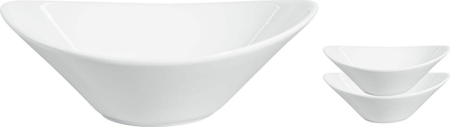 Set de 3 boluri din porțelan VEGA Amsterdam, albe, formă ovală cu margini curbate, 1000 ml, 26 x 20.8 x 9 cm, sigure pentru mașina de spălat vase și cuptor cu microunde