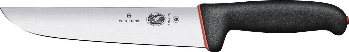 Victorinox Victorinox AG Butcher knife Fibrox Dual Grip straight Schlachtmesser Fibrox Dual Grip gerade Butcher knife Fibrox Dual Grip straight; Blade length 20 cm, 33 cm (L); silver/black/red Schlachtmesser Fibrox Dual Grip gerade; Klingenlänge 20 cm, 33 cm (L); silber/schwarz/rot First-class handle functionality Ergonomically designed, non-slip two-component handles on every knife Swiss-made professional knives, masterfully crafted with stainless steel blades for high durability Special water and grease repellent handle for maximum durability We present the essentials for professional meat processing. With our masterfully crafted Dual Grip knife collection, every cut is made with absolute precision. These knives with ergonomically designed two-component handles support the hand and wrist. Thanks to innovative Dual Grip technology, the knives are extremely stable and efficient. They ensure effortless work - even on particularly strenuous days. These robust and efficient knives are comfortable to hold, even when performing power-intensive tasks, and are impressive down to the last detail. Handle material: polypropylene, thermoplastic elastomers. Fibrox Dual Grip consists of a core made of polypropylene (PP) and a sheath made of thermoplastic elastomers (TPE). PP offers good strength, rigidity and hardness. It can be sterilized and can withstand temperatures of up to 100°C. TPE are very robust and have good impact strength, even at low temperatures. temperatures. Erstklassige Grifffunktionalität Ergonomisch designte, rutschfeste Zwei-Komponenten-Griffe bei jedem Messer In der Schweiz hergestellte Berufsmesser, meisterhaft gefertigt mit rostfreien Stahlklingen für hohe Widerstandsfähigkeit Spezieller wasser- und fettabweisender Griff für maximale Langlebigkeit Wir präsentieren die Essentials für die professionelle Fleischverarbeitung. Mit unserer meisterhaft gefertigten Dual Grip Messerkollektion gelingt jeder Schnitt absolut präzise. Diese Messer mit ergonomisch designten Zwei-Komponenten-Griffen unterstützen Hand und Handgelenk. Dank innovativer Dual-Grip-Technologie sind die Messer äußerst stabil und effizient. Sie sorgen für müheloses Arbeiten – selbst an besonders anstrengenden Tagen. Diese robusten und effizienten Messer liegen auch bei kraftintensiven Aufgaben angenehm in der Hand und überzeugen bis ins Detail. Material Griff: Polypropylen, Thermoplastische Elastomere. Fibrox Dual Grip besteht aus einem Kern aus Polypropylen (PP) und einer Hülle aus thermoplastischen Elastomeren (TPE). PP bietet gute Festigkeit, Steifigkeit und Härte. Es kann sterilisiert werden und hält Temperaturen von bis zu 100 °C stand. TPE sind sehr robust und haben eine gute Kerbschlagfestigkeit, auch bei niedrigen Temperaturen.