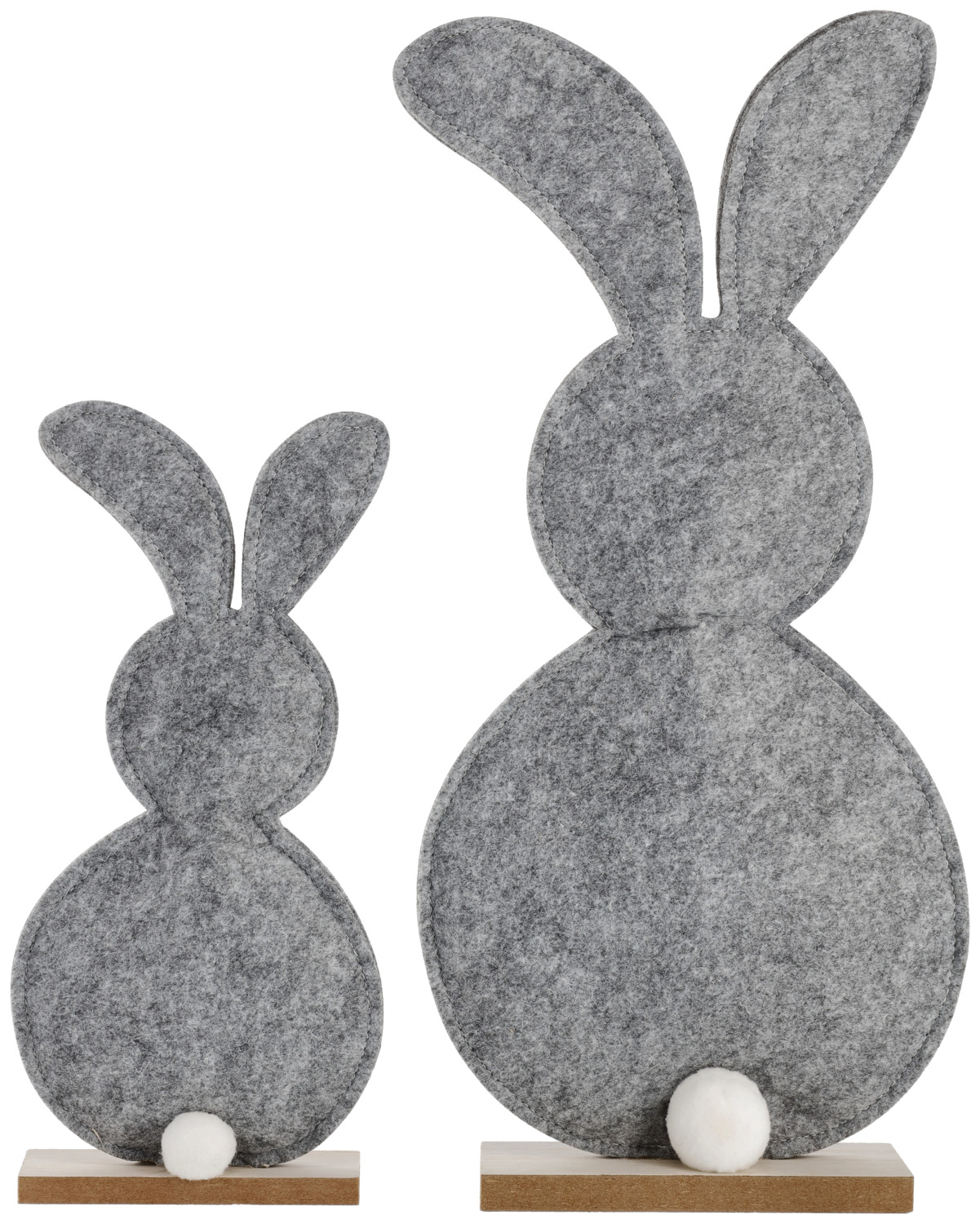 LUSINI Aldo Easter Bunny Decoration, Grey Felt Figure with White Pom-Pom Tail and Wooden Base, 18 x 4.8 x 39 cm