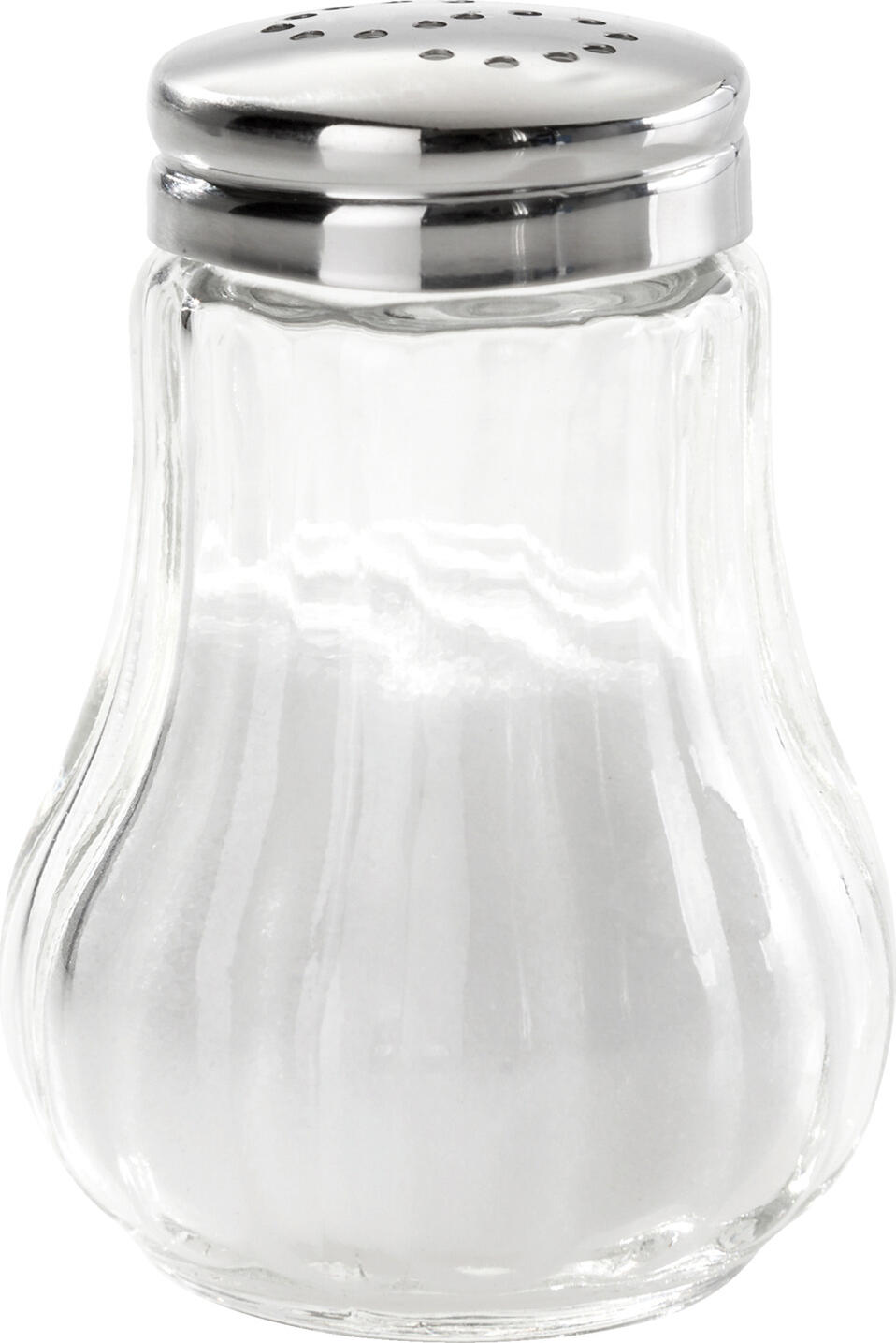 Pulsiva Cordes Salt and Pepper Shaker Set, Fluted Pressed Glass Body, Chrome Stainless Steel 18/0 Caps, 50ml, Silver/Transparent, Set of 4