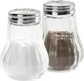 Pulsiva Cordes Salt and Pepper Shaker Set, Fluted Pressed Glass Body, Chrome Stainless Steel 18/0 Caps, 50ml, Silver/Transparent, Set of 4
