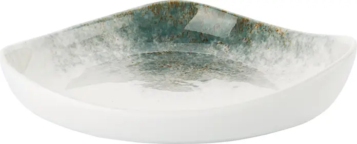 VEGA Purior Deep Plate Set of 2, Organic Oval Porcelain, 800ml, 24.5x22x6cm, White/Teal, Hand-painted, Dishwasher and Microwave Safe