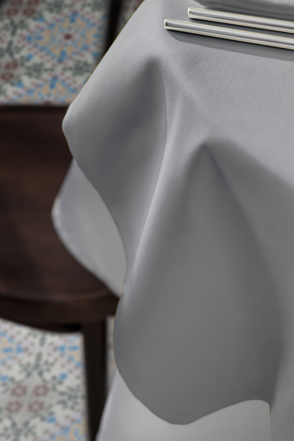 Fata de Masa Dreptunghiulara ERWIN M. LUSINI Vivienne, 130 x 220 cm, Bumbac si Poliester Tesut Satinat, Certificare OEKO-TEX Standard 100, Gri Deschis