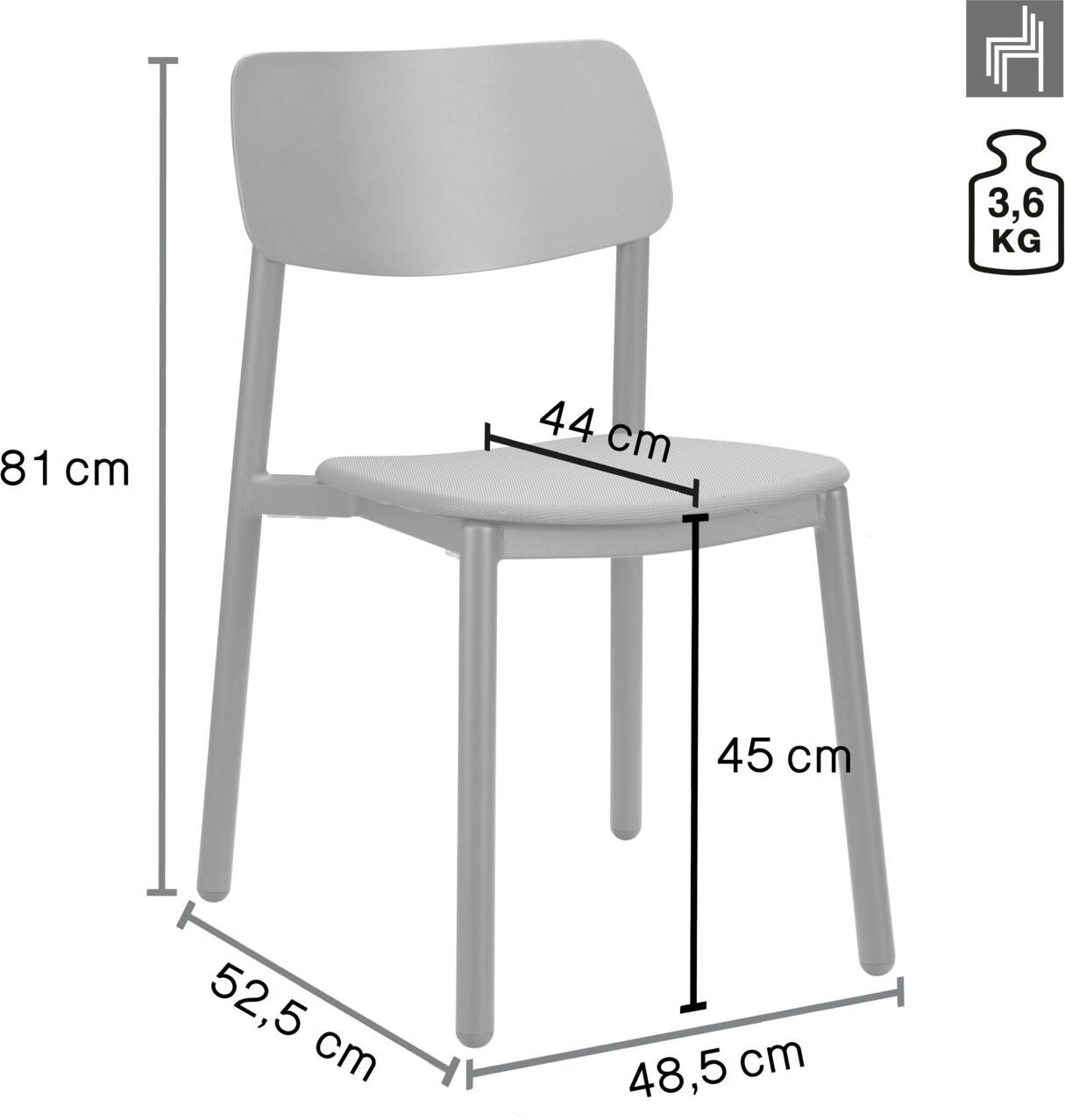 Set de 4 scaune de terasa VEGA Punta, cadru din aluminiu vopsit electrostatic, scaun Textilene, rezistente la intemperii, UV, stivuibile, 48.5x52.5x81 cm