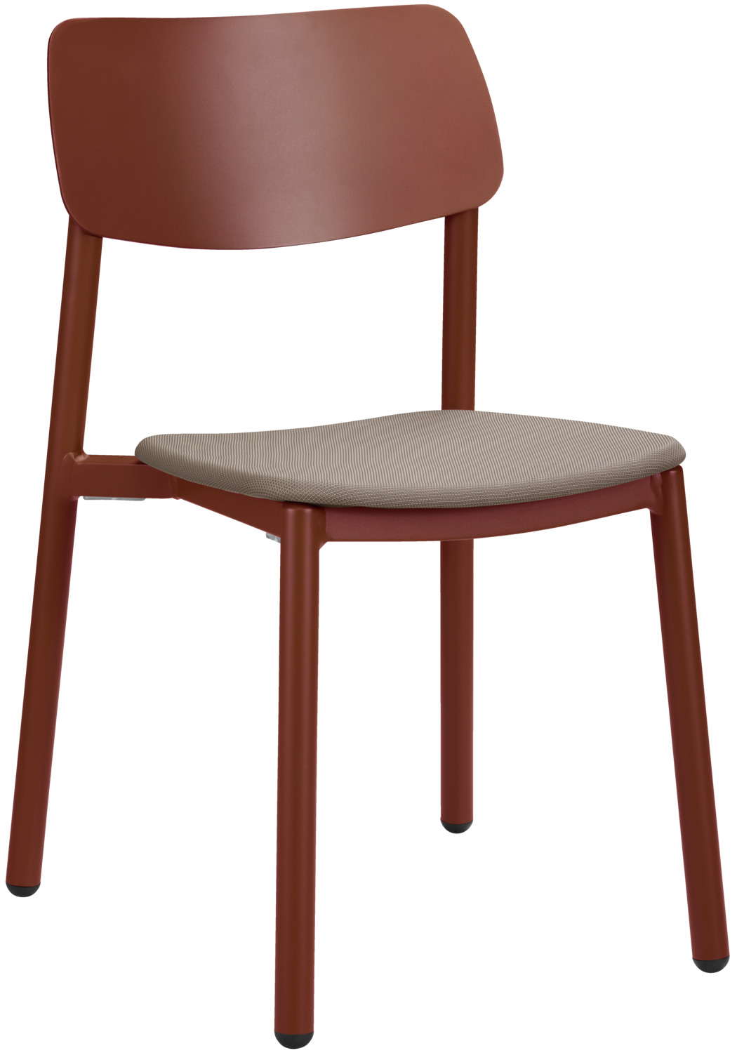 VEGA LUSINI Solutions GmbH Patio chair Punta without armrests Terrassenstuhl Punta ohne Armlehne Patio chair Punta without armrests; 48.5x52.5x81 cm (WxDxH); seat taupe, base dark-red; 4 piece / pack Terrassenstuhl Punta ohne Armlehne; 48.5x52.5x81 cm (BxTxH); Sitz taupe, Gestell dunkelrot; 4 Stück / Pack High-quality outdoor chair. Powder-coated aluminium frame and soft seat with textile upholstery. Ergonomically shaped backrest. Weatherproof, UV-resistant and stackable. Plastic glides included. Suitable for outdoor use. Supplied assembled. Order matching chair with armrest at the same time. Hochwertiger Outdoorstuhl. Gestell aus pulverbeschichtetem Aluminium und weicher Sitzfläche mit Textilienbespannung. Ergonomisch geformte Rückenlehne. Wetterfest, UV-beständig und stapelbar. Inklusive Kunststoffgleiter. Für den Außenbereich geeignet. Lieferung erfolgt montiert. Passenden Stuhl mit Armlehne gleich dazu bestellen.
