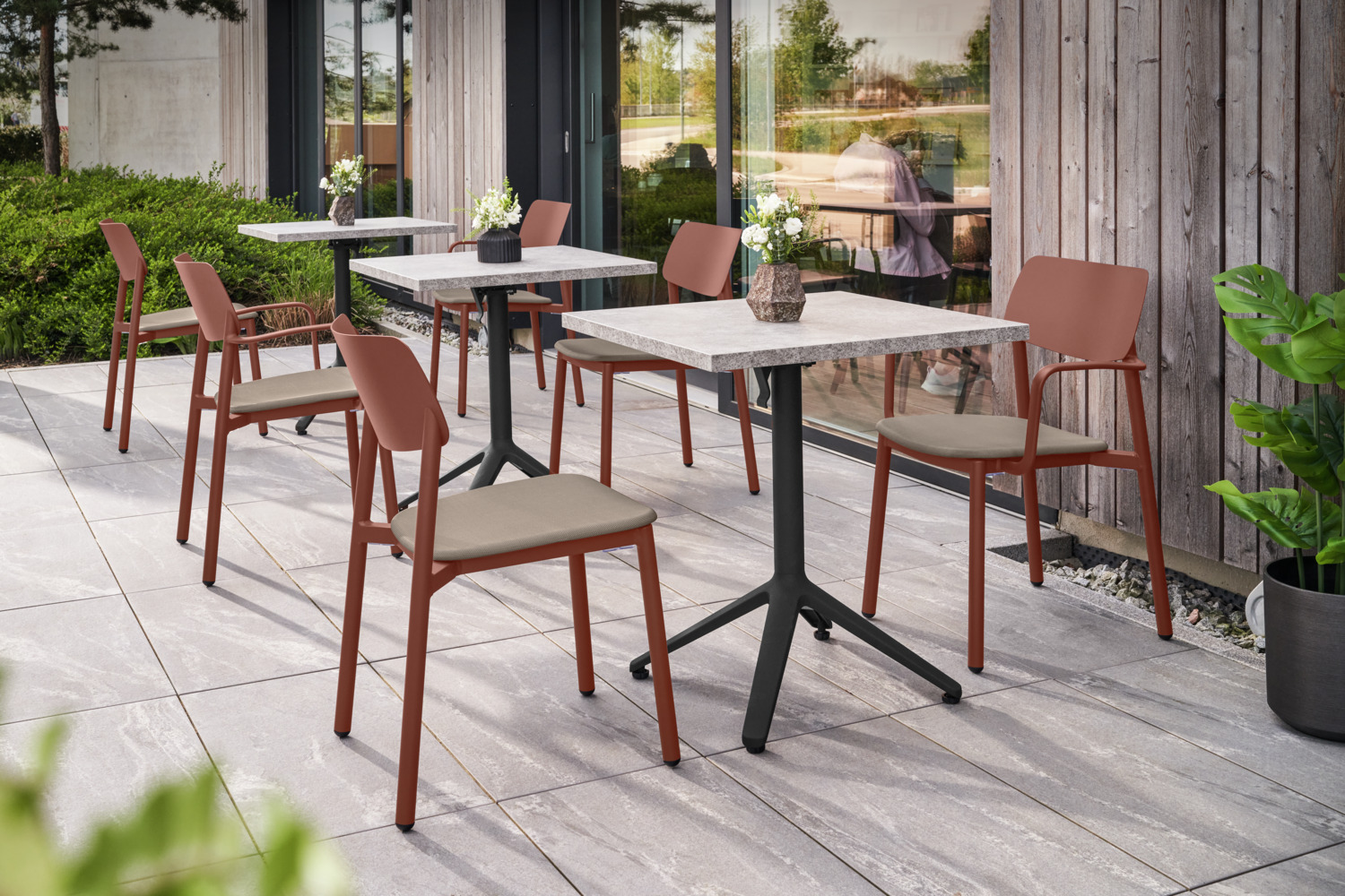 Set de 4 scaune de terasa VEGA Punta, cadru din aluminiu vopsit electrostatic, scaun Textilene, rezistente la intemperii, UV, stivuibile, 48.5x52.5x81 cm