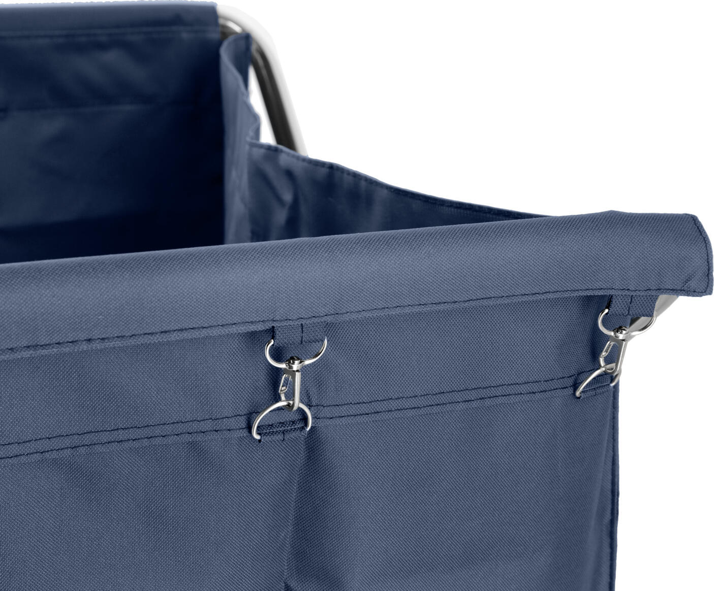 PULSIVA Aberdare Laundry Trolley, Stainless Steel Folding Frame, Removable PVC Coated Cotton Bag, 4 Polypropylene Wheels with 2 Brakes, 55x77x102 cm, Blue