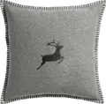 Husa perna ERWIN M. LUSINI Cornus, 45 x 45 cm, Poliester Gri cu Efect de Feltru, Motiv Cerb Brodat cu Cusatura in Lant, Fermoar