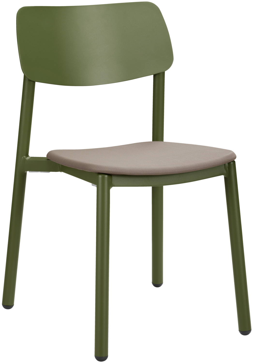 VEGA LUSINI Solutions GmbH Patio chair Punta without armrests Terrassenstuhl Punta ohne Armlehne Patio chair Punta without armrests; 48.5x52.5x81 cm (WxDxH); seat taupe, base olive; 4 piece / pack Terrassenstuhl Punta ohne Armlehne; 48.5x52.5x81 cm (BxTxH); Sitz taupe, Gestell oliv; 4 Stück / Pack High-quality outdoor chair. Powder-coated aluminium frame and soft seat with textile upholstery. Ergonomically shaped backrest. Weatherproof, UV-resistant and stackable. Plastic glides included. Suitable for outdoor use. Supplied assembled. Order matching chair with armrest at the same time. Hochwertiger Outdoorstuhl. Gestell aus pulverbeschichtetem Aluminium und weicher Sitzfläche mit Textilienbespannung. Ergonomisch geformte Rückenlehne. Wetterfest, UV-beständig und stapelbar. Inklusive Kunststoffgleiter. Für den Außenbereich geeignet. Lieferung erfolgt montiert. Passenden Stuhl mit Armlehne gleich dazu bestellen.