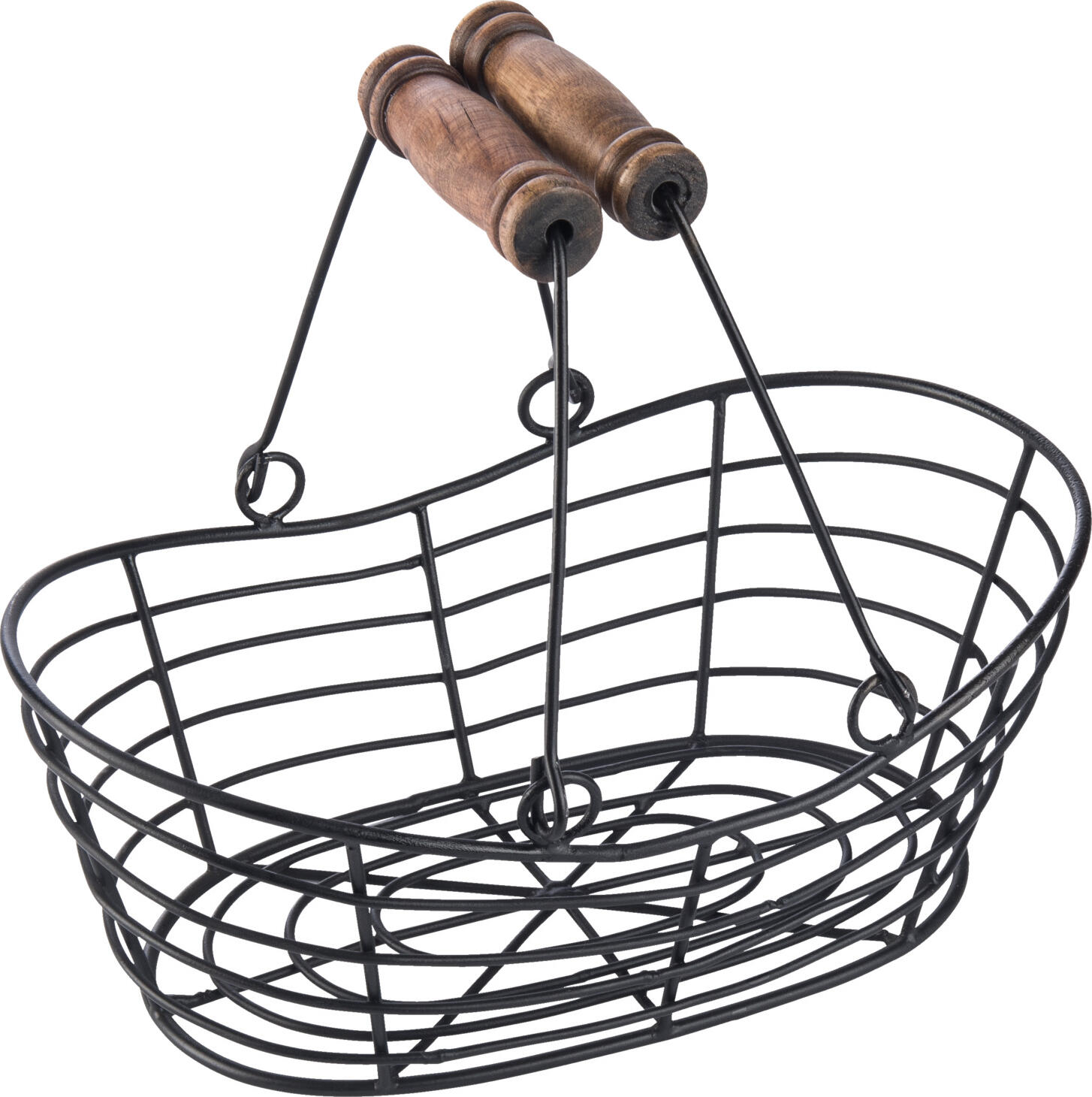 VEGA LUSINI Solutions GmbH Bread basket Berena with handle Brotkorb Berena mit Griff Bread basket Berena with handle; 26.5x16x10 cm (LxWxH); black; oval Brotkorb Berena mit Griff; 26.5x16x10 cm (LxBxH); schwarz; oval Metal oval basket with handle. Not suitable for dishwasher. Food safe. Ovaler Korb aus Metall mit Griff. Nicht spülmaschinengeeignet. Lebensmittelecht.