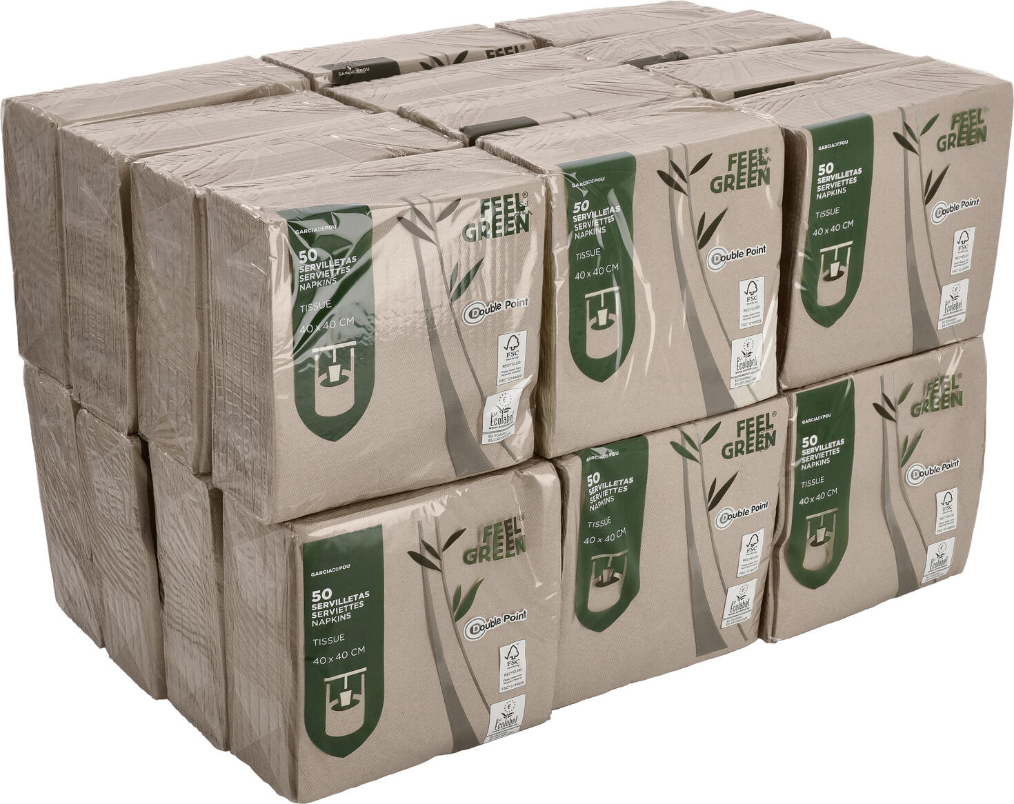 Serviete Garcia De Pou Feel Green din materiale reciclate, Bej Natural, 40x40 cm, 2 straturi, Pliere 1/4, Biodegradabile si Compostabile, Set de 1200 piese