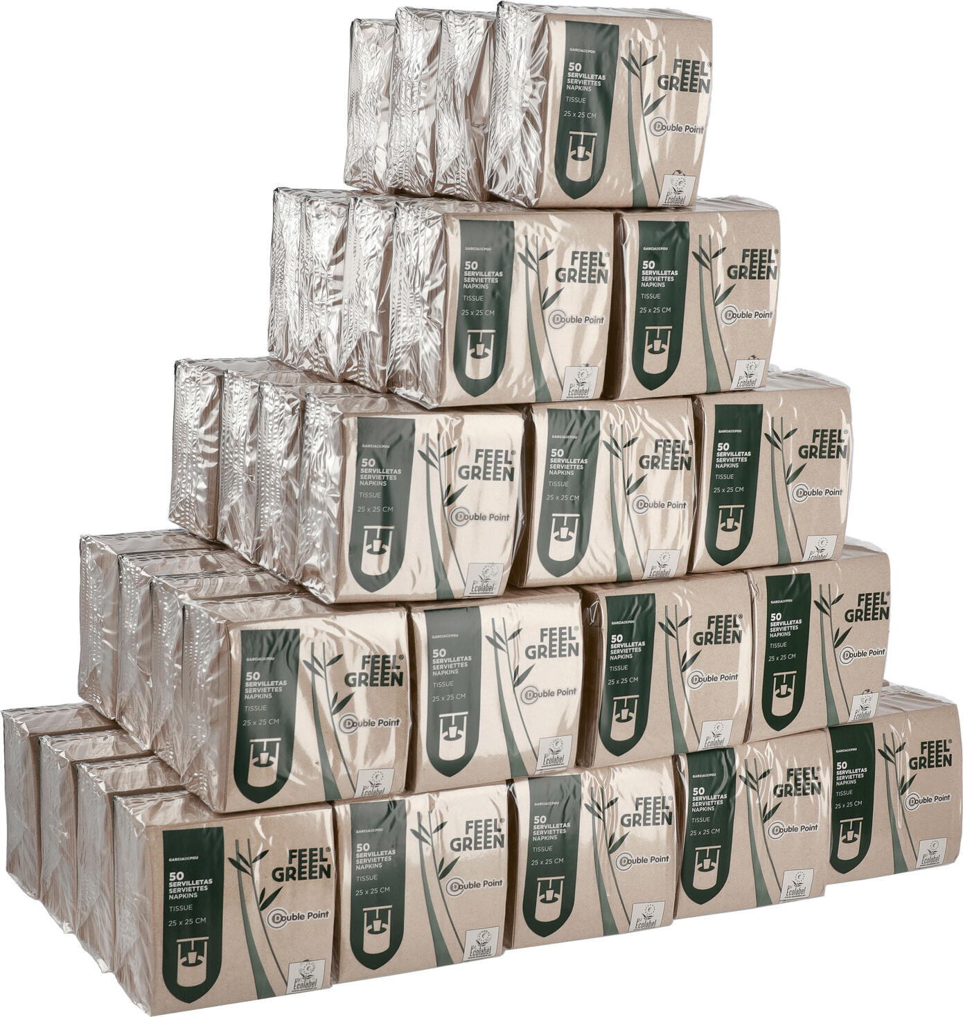 GARCIA DE POU Garcia De Pou, S.A. Value pack napkin Ecolabel 1/4 fold Spar-Pack Serviette Ecolabel 1/4 Falz Value pack napkin Ecolabel 1/4 fold; 25x25 cm (WxL); natural; 3000 piece / pack Spar-Pack Serviette Ecolabel 1/4 Falz; 25x25 cm (BxL); natur; 3000 Stück / Pack Napkin made from recycled materials. Biodegradable and compostable. Tearproof. Highly absorbent. Two-ply. Available in two different sizes. Serviette aus recycelten Materialien. Biologisch abbaubar und kompostierbar. Reißfest. Gute Saugkraft. Zweilagig. In zwei verschiedenen Größen erhältlich.