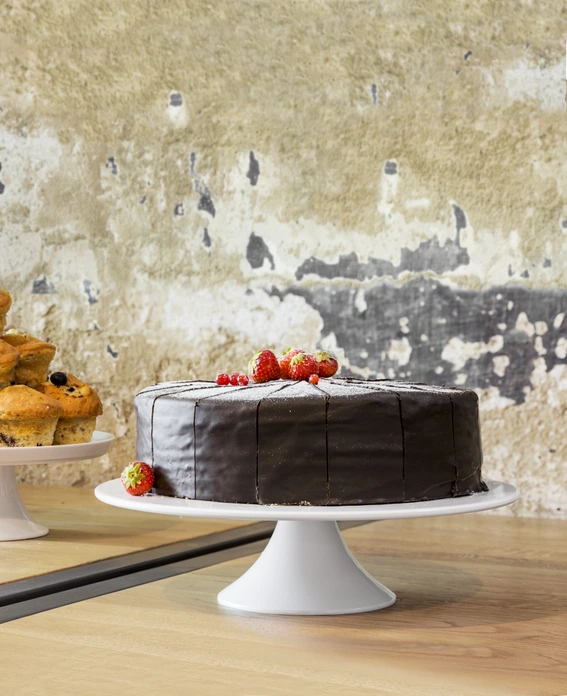 VEGA Gavia Cake Plate, 32.5 cm Diameter, White Melamine, Shock and Break Resistant, Dishwasher Safe, Round Serving Platter